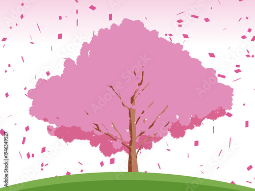 桜, 春, 木, 風景, 自然, 空, 草, ベクター, イラスト, 雲, サマータイム, とぶ, 公園, 森