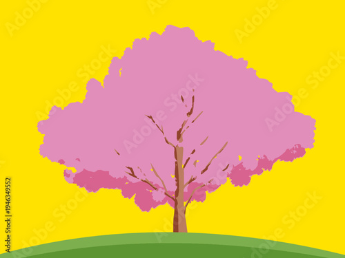 桜, 春, 木, 風景, 自然, 空, 草, ベクター, イラスト, 雲, サマータイム, とぶ, 公園, 森