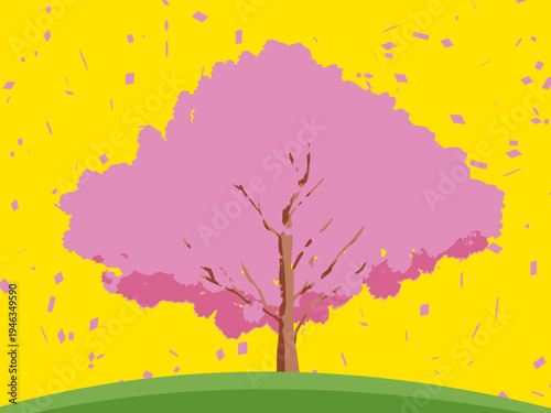 桜, 春, 木, 風景, 自然, 空, 草, ベクター, イラスト, 雲, サマータイム, とぶ, 公園, 森