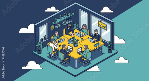 People sitting around office meeting table.