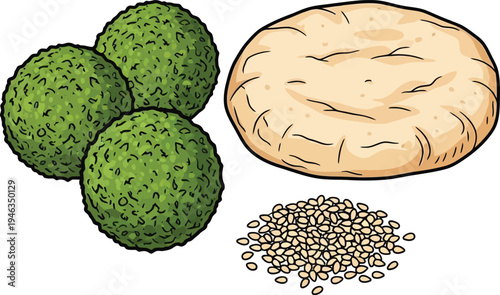 Green Limes Flatbread Seeds Natural Food Ingredients Illustration Artwork