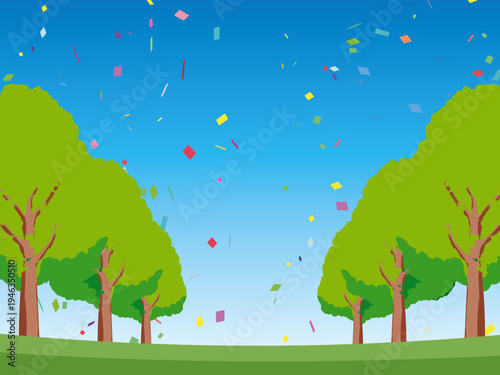 木, 風景, 自然, 空, 草, ベクター, イラスト, 雲, サマータイム, とぶ, 公園, 森, 