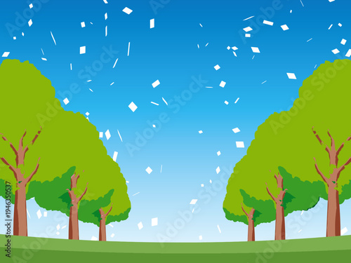 木, 風景, 自然, 空, 草, ベクター, イラスト, 雲, サマータイム, とぶ, 公園, 森, 