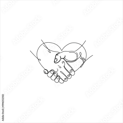 A line drawing of hands shaking in the shape of a heart