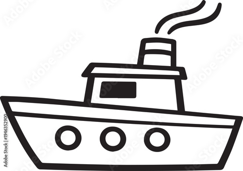 Simple illustration of a classic steam-powered ferry boat sailing on calm waters Vector
