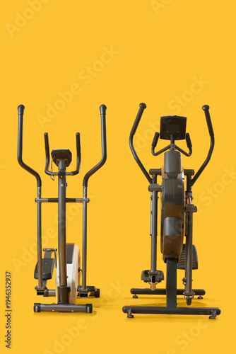 Modern exercising bikes on ...