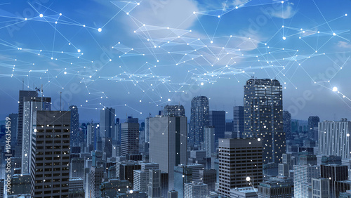 Smart City Network Connection Over Modern Urban Skyline