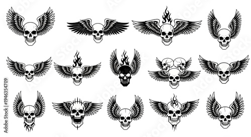 Collection of Winged Skull Illustrations: Gothic, Biker, and Tattoo Art