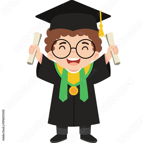 Illustration of Cute Student Graduate