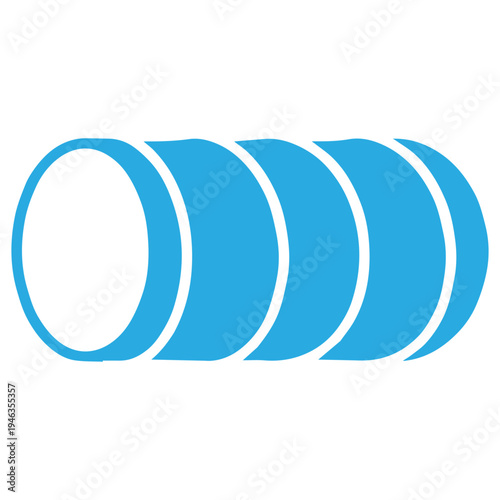Abstract blue tunnel or pipe graphic with ribbed sides and circular opening
