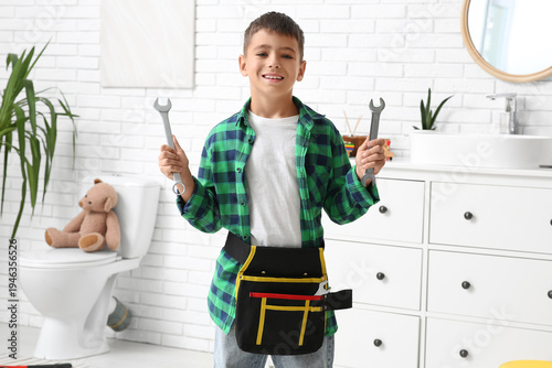 Cute little happy builder w...