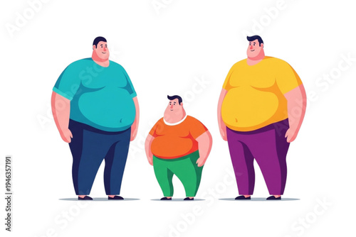 Group of Overweight Men Diverse Body Positivity - Obesity Concept Colorful Illustration Plus Size Characters Health Awareness