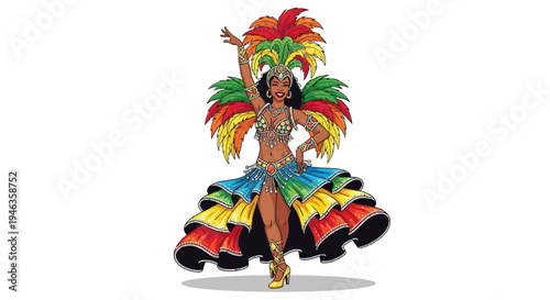 Brazilian Carnival Dancer in Colorful Costume with Feathers and Sequins
