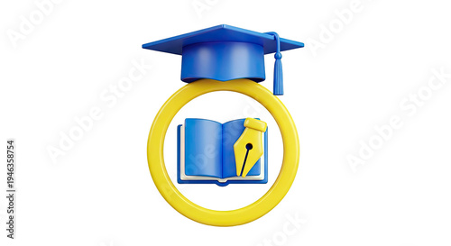 Graduation Cap, Open Book, and Quill Icon