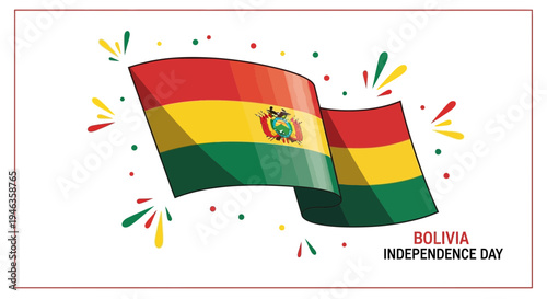 Bolivia Independence Day Flag Waving with Confetti Celebration