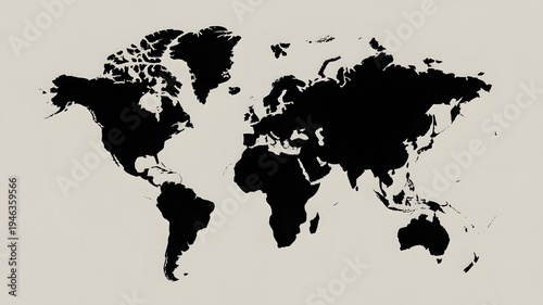 Black World Map Silhouette on Light Background