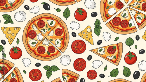 A delicious arrangement of various pizzas and toppings on a table indoors
