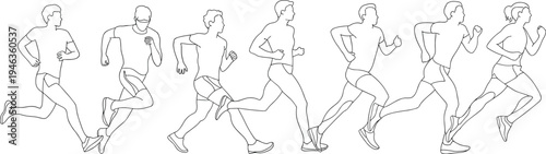 continuous, line, drawing, running, athletes, marathon, runners, jogging, sport, fitness, training, competition, endurance, motion, people, active, lifestyle, exercise, illustration, minimal