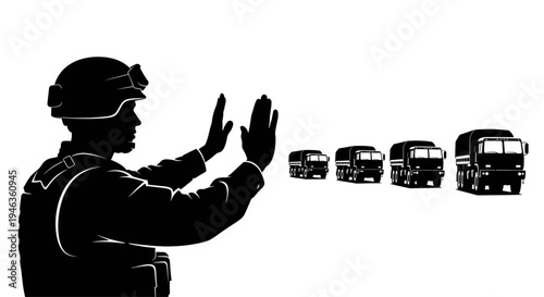 Military Soldier Silhouette using Telescope for Long Range Observation