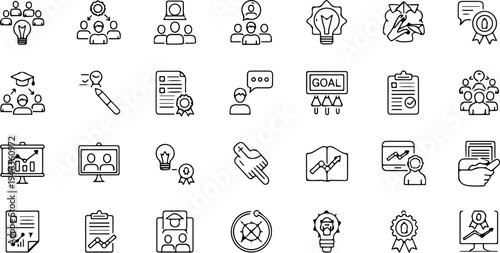 Hand drawn doodle icon set with business, money, internet and computer symbols in simple black sketch style