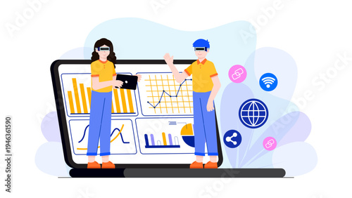 Professionals using virtual reality headsets to analyze data as part of business digital transformation