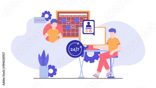 Customer service representative providing technical assistance and 24/7 helpdesk support