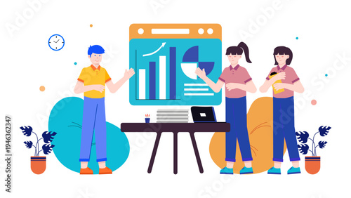 Business team participating in a corporate workshop and seminar with data visualization