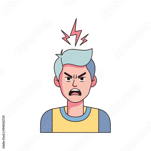 Angry Man Icon - Frustrated Person with Lightning Bolt Symbol