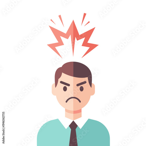 Angry Man Icon with Red Explosion Symbol Above Head - Frustration Concept