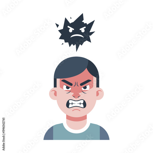 Angry Person Face Expression, Frustration and Rage Symbol, Negative Emotion