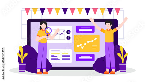 Professionals analyzing consumer data and market research trends on a large screen