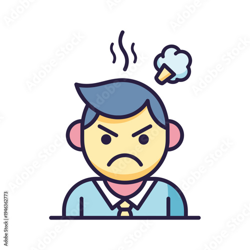 Angry man icon with steam coming out of head, frustration, rage, and annoyance symbol