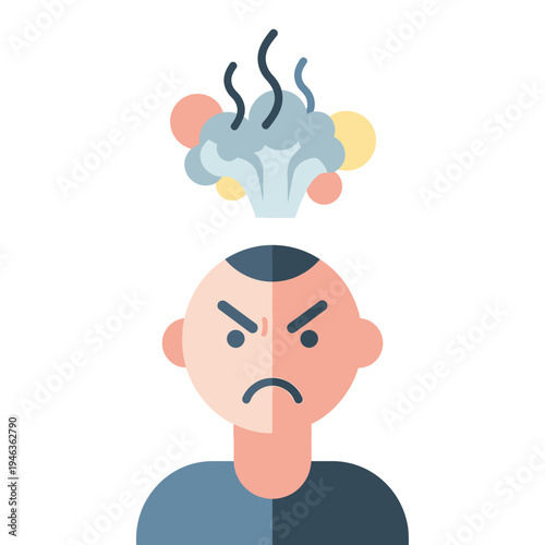 Angry Person With Steam Coming Out Of Head, Frustration and Stress Concept