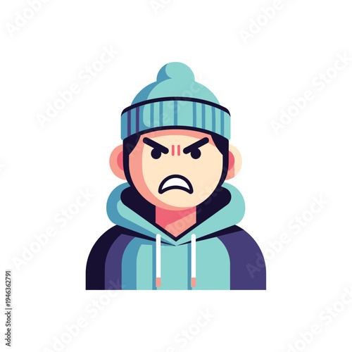 Angry Teenager Avatar Icon Cartoon Style