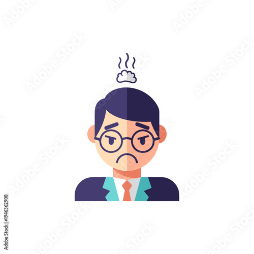 Frustrated businessman with steam from head, flat design illustration