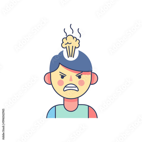 Angry Boy Icon with Steam From Head - Frustration and Stress Concept
