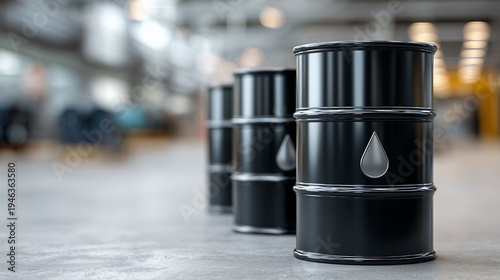 Industrial Oil Barrels: Row...