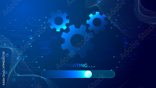 Software operating upgrade system concept with progress bar and gear system. Software Updating technology background.