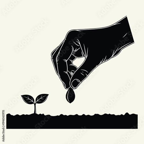 Symbolic illustration of a hand planting a seed into soil, depicting growth, new beginnings, and nurturing life towards a prosperous future