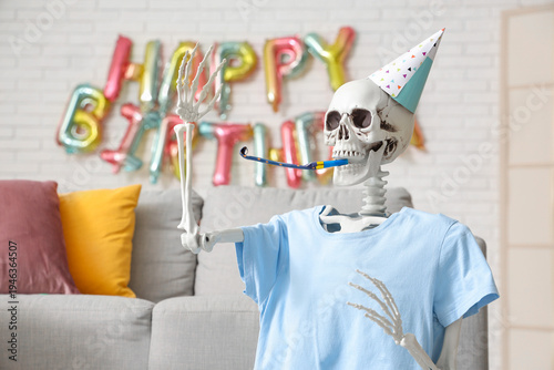 Skeleton in clothes with pa...
