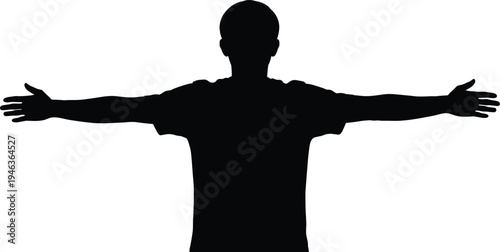 Man silhouette with arms outstretched welcoming gesture isolated on white background human body language vector illustration