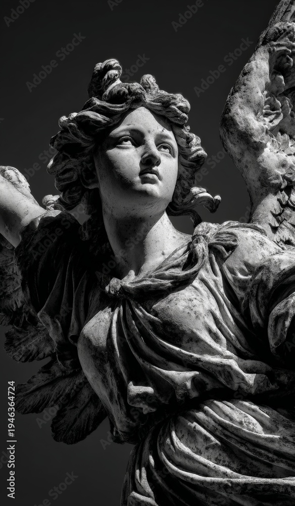 Obraz premium black and white close-up of an angel statue 