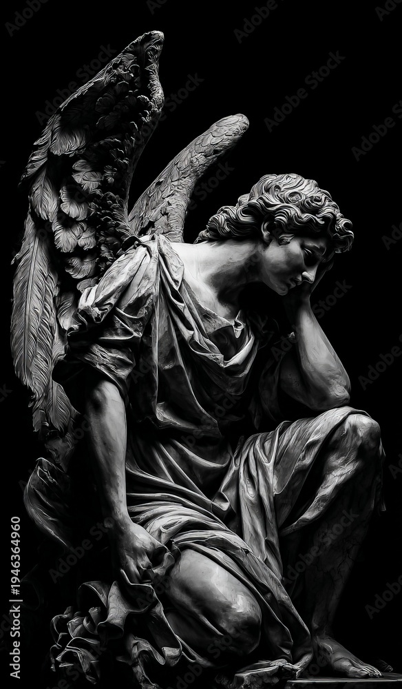 Obraz premium black and white close-up of an angel statue 