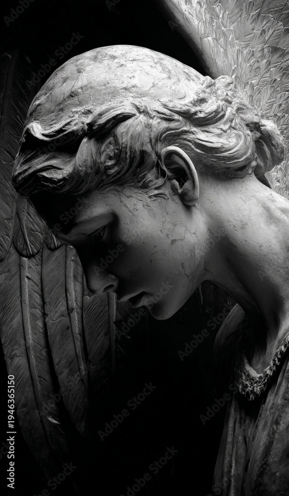 Obraz premium black and white close-up of an angel statue 