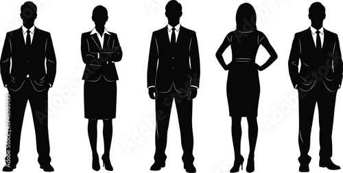 Group of Professional Business People Silhouettes in Suits and Formal Wear Standing Together for Corporate Teamwork Success and Career Growth
