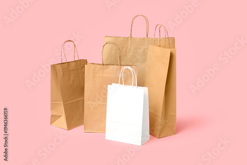 Many paper shopping bags on...