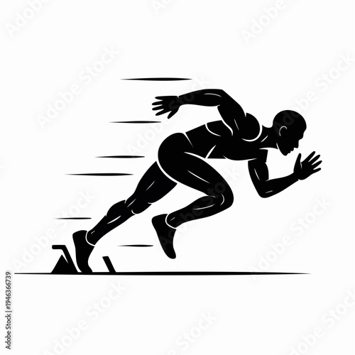 Black silhouette of a male sprinter in motion