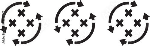 Circular rotation process arrows icon set with direction loop and cycle symbol minimal