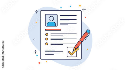 Personal resume document being approved with a red pen and a green check mark representing successful job recruitment.