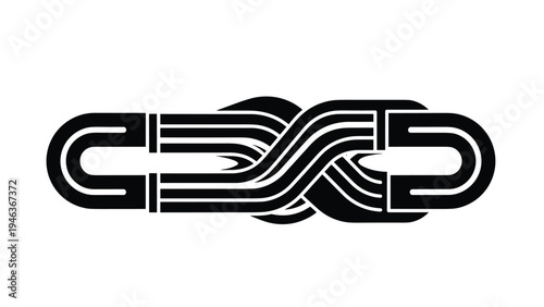 Abstract black and white geometric logo design featuring interlocking thick lines forming a continuous loop for branding purposes.